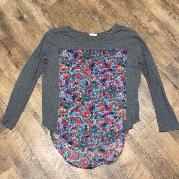 Lush Tops - Lush Gray & Floral Mixed Media Long Sleeve Top